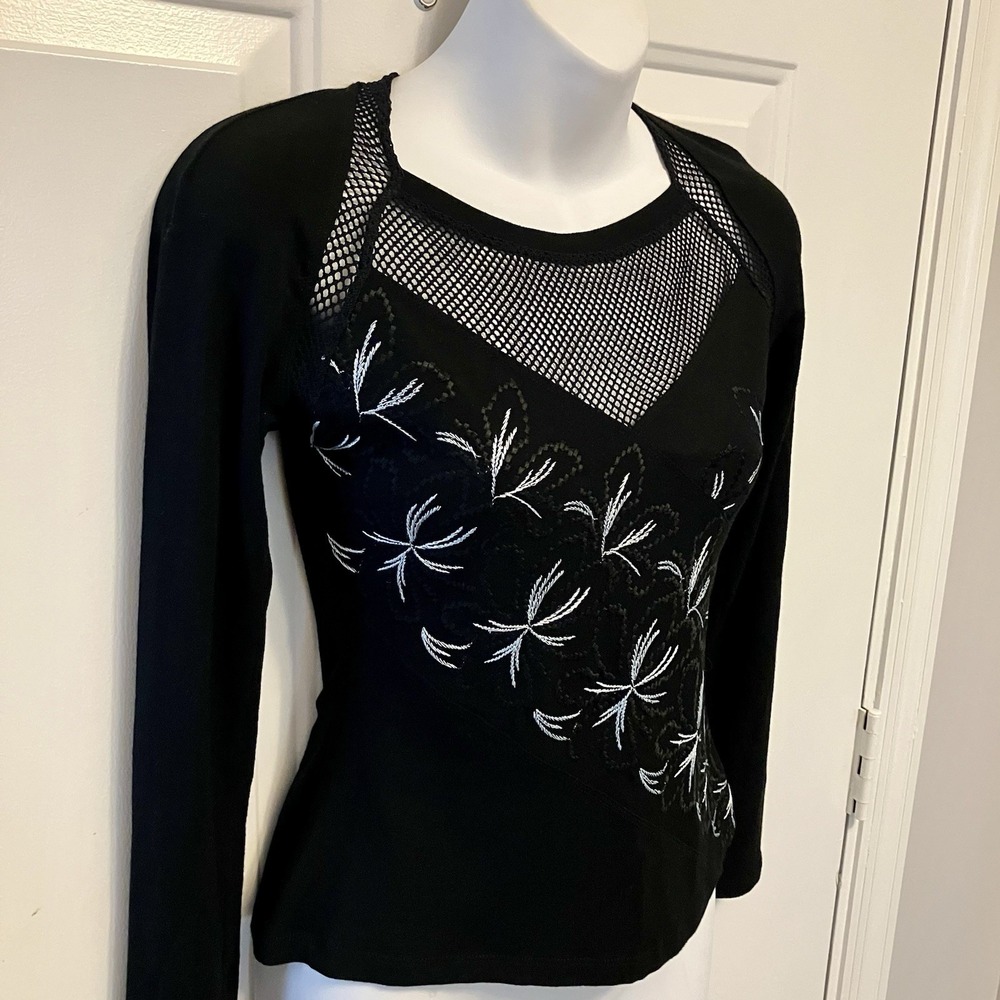 Vintage Adam pour Eve Paris Small Black Mesh Embroidered Whimsigoth Witchy Shirt - Picture 3 of 6